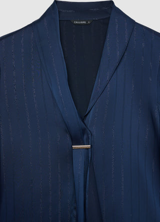 Blouse with a draped striped lapel collar