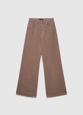 Jeans wide leg con strass