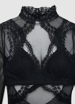 Lace bodysuit with high neck