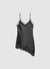 Top asimmetrico similsatin con profili in pizzo