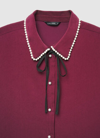 Camicia con colletto decorato e laccetto