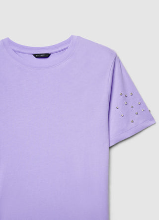 T-shirt with rhinestone sleeves
