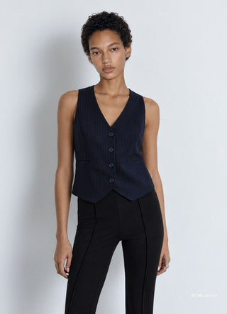 Gilet gessato con bottoni