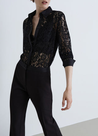 Lace shirt with satin inserts