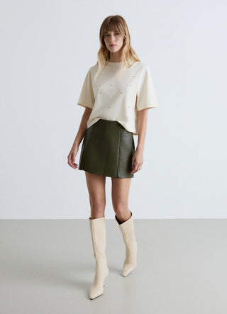 T-shirt with pearl embellishments