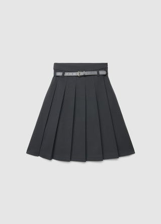 Pleated mini skirt with belt