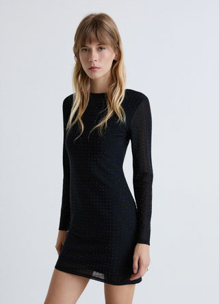 Vestito corto con strass e scollo a V sul retro