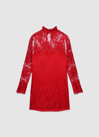 Robe courte en dentelle à col montant