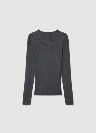 Long-sleeved ribbed T-shirt with a high collar