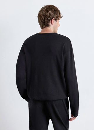 Serafino-T-Shirt aus einfarbigem Waffelstoff