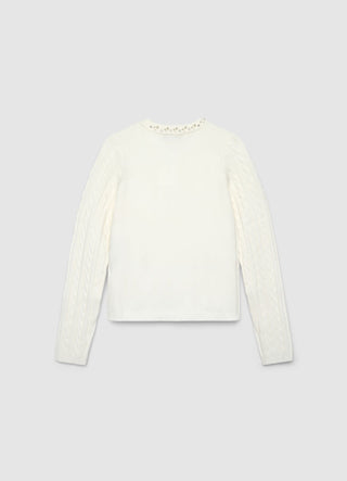 Cable-knit jumper with pearls
