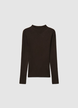 Long-sleeved ribbed T-shirt with a high collar