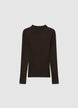 Long-sleeved ribbed T-shirt with a high collar - XS