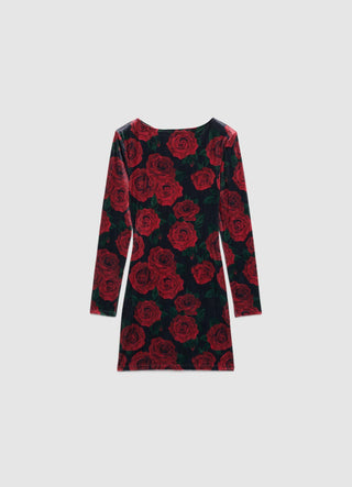 Mini-Kleid mit Rosenprint und seitlicher Knotendetailierung