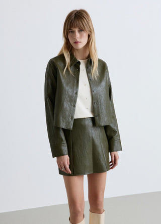 Cropped shirt with leather effect
