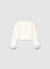 T-shirt corta con scritta di strass e polsini piumati