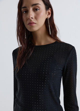 Tulle T-shirt with rhinestones
