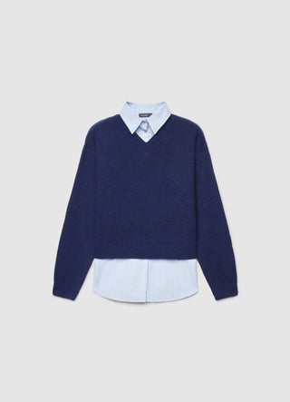 Maglia con inserto camicia e scollo a V