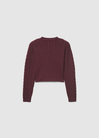 Maglia crop a trecce girocollo