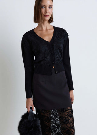 Cardigan con bande in pizzo