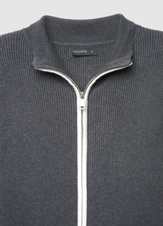 Cardigan a costine con zip e colletto