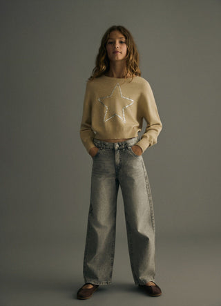 Einfarbige Wide-Leg-Jeans
