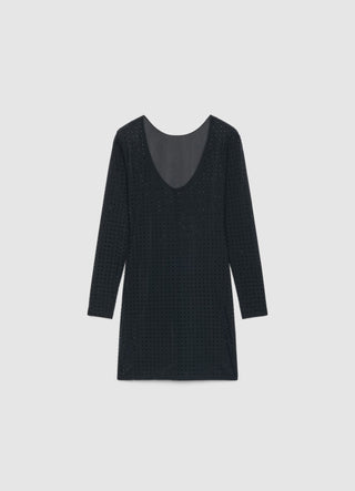 Vestito corto con strass e scollo a V sul retro