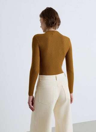 T-shirt a manica lunga a costine con collo alto