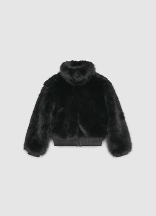 Kurze Jacke mit Felloptik und Reißverschluss