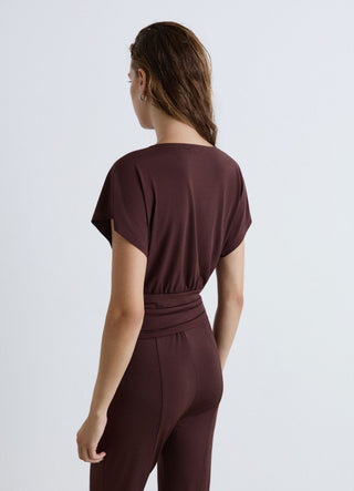 T-shirt with ruching and floral applique