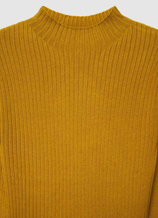 T-shirt a manica lunga a costine con collo alto