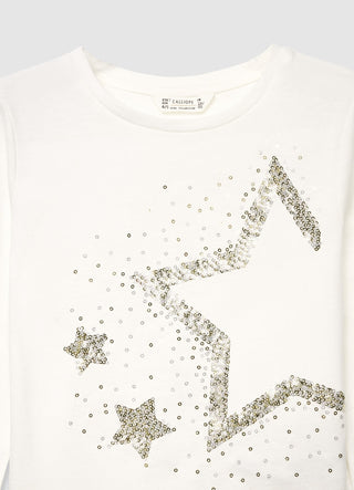 T-shirt a manica lunga con stelle di paillettes