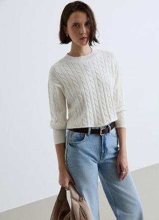 Maglia crop a trecce girocollo
