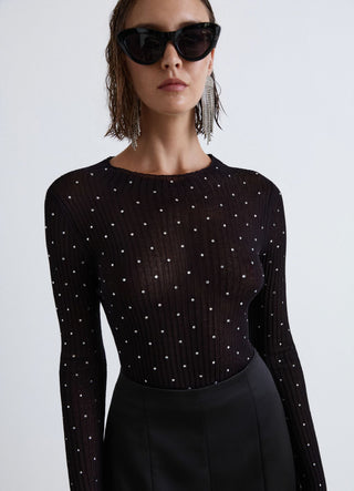 T-shirt a coste con strass