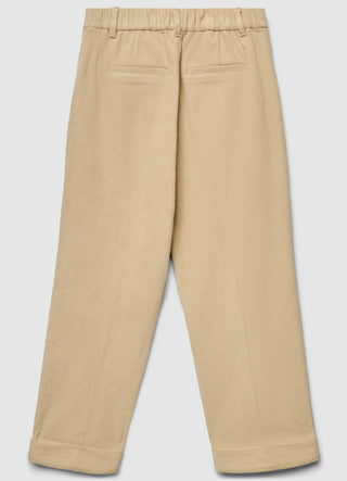 Pantaloni dritti a coste con vita elasticizzata e risvolto