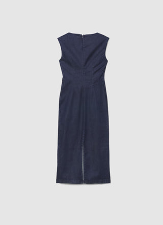 Sleeveless denim dress with buckle