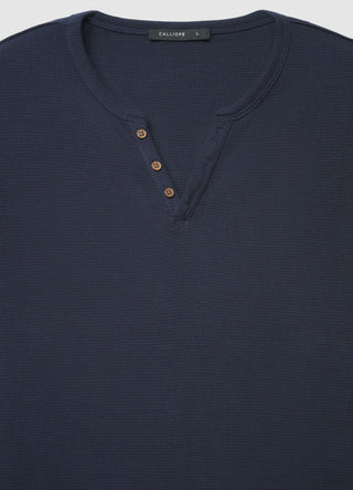 T-shirt serafino in tessuto waffle tinta unita