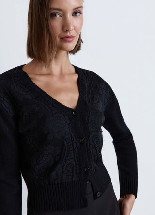 Cardigan con bande in pizzo