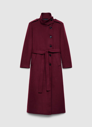 Long coat with high collar and belt