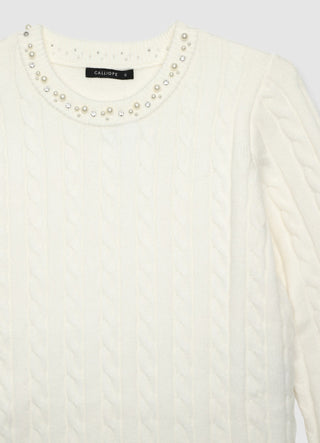 Cable-knit jumper with pearls