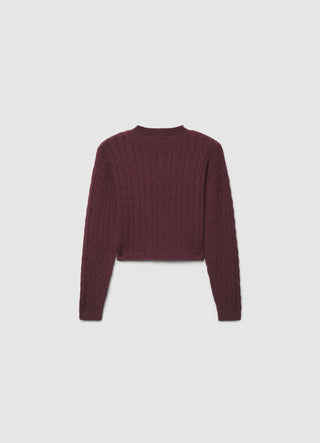 Maglia crop a trecce girocollo