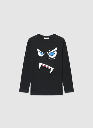 Long-sleeve T-shirt with monster print and zip detail