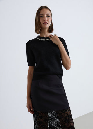 Maglia a maniche corte con strass