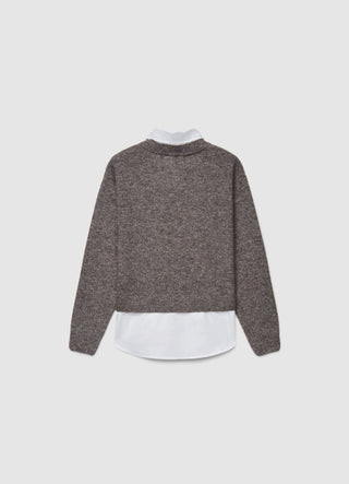 Maglia con inserto camicia e scollo a V