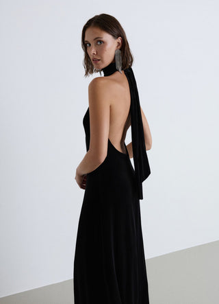 Vestito lungo con fiocco al collo