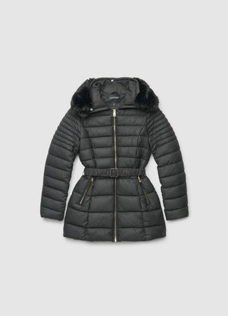 Padded jacket with hood and belt