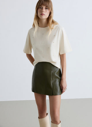 T-shirt with pearl embellishments