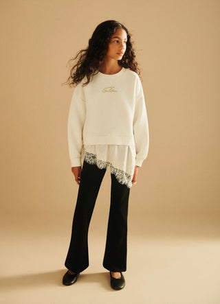 Sweat-shirt avec insert en dentelle et inscription