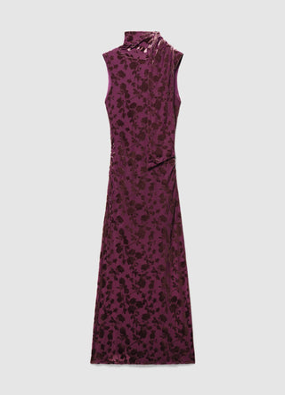 Vestito lungo devoré a fiori drappeggiato