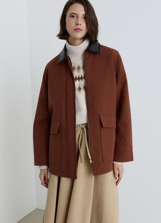 Veste avec col en effet cuir et poches à rabat
